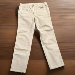 New NWOT We The Free People Mid Rise Jeans Ivory Sz 27 Raw Hem Edge Boho Button